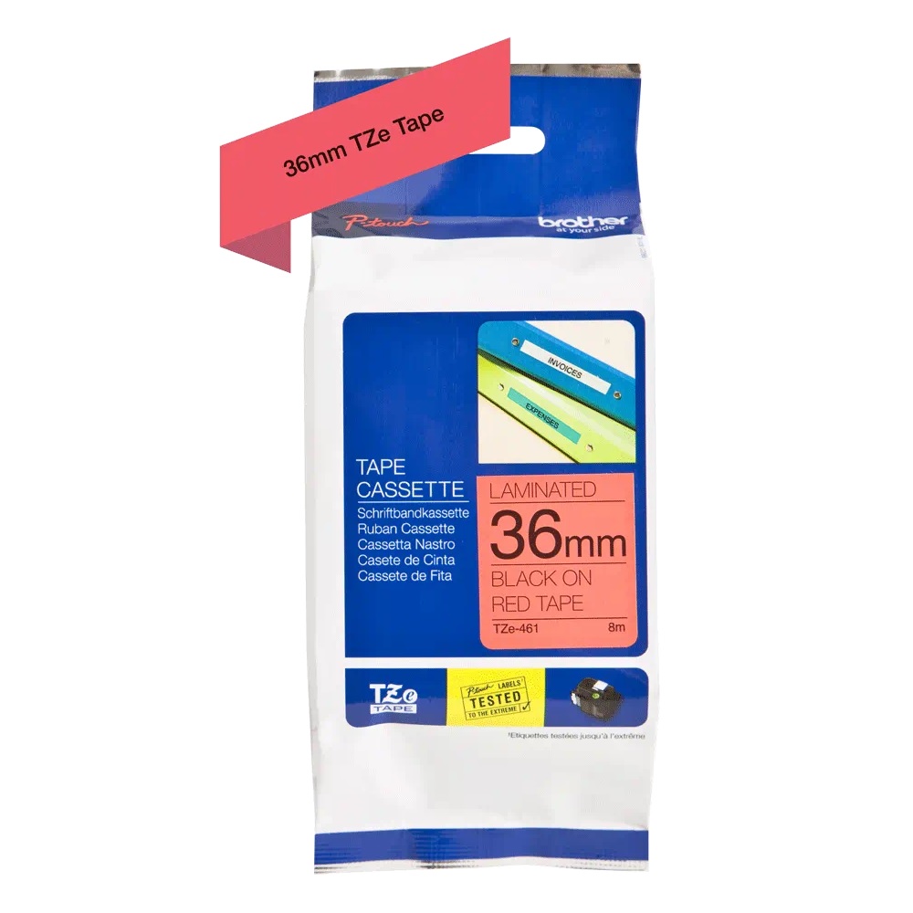 Brother TZE-461 P-Touch Black on Red Label Tape 36mm x 8m TZE461