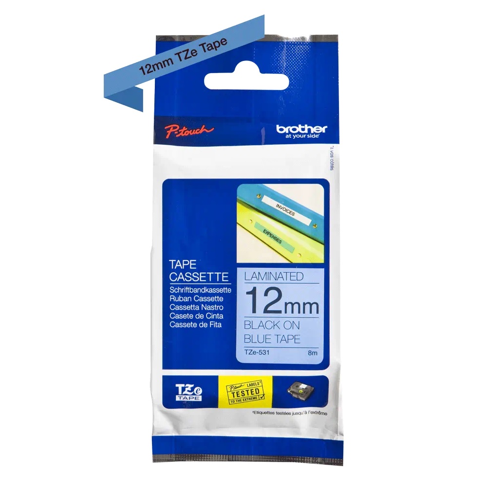 Brother TZE-531 P-Touch Black on Blue Label Tape 12mm x 8m TZE531