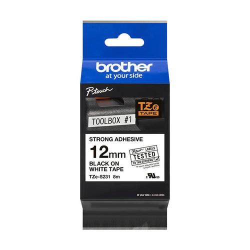 Brother Tzes231 Black On White Strong Label Tape 12mmx8m Fusion Office