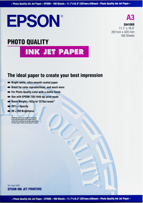 Epson C13s041068 Photo Paper A3 100 Sheets Fusion Office
