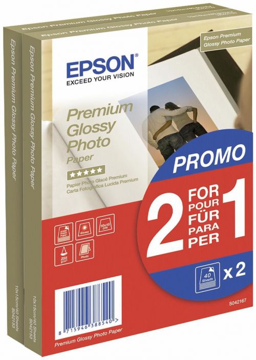 Epson C13s042167 Glossy Photo Paper 10x15cm 2×40 Sheets Fusion Office