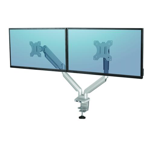 Fellowes Silver Dual Monitor Arm Platinum Series 8056501 Fusion Office