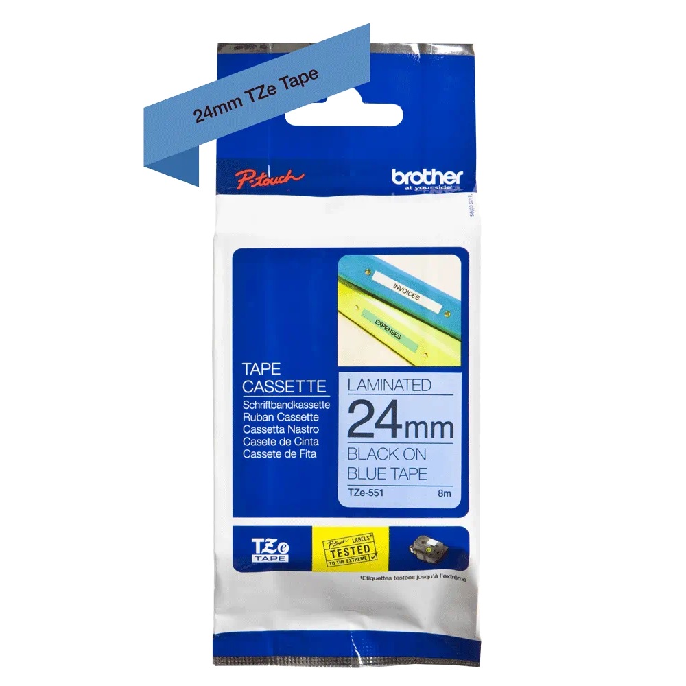 Brother TZE-551 P-Touch Black on Blue Label Tape 24mm x 8mm TZE551