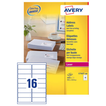Avery L7162-500 Laser Address A4 Labels 16 Per Page 99.1x33.9 White - 500 Sheets