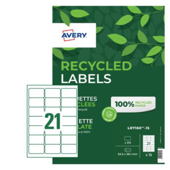 Avery LR7160-15 Laser Recycled A4 Labels 21 per Page 63.5x38.1 White - 15 Sheets