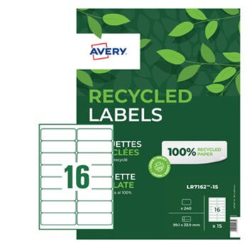 Avery LR7162-15 Laser Recycled A4 Labels 16 per Page 99.1x33.9 White - 15 Sheets