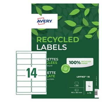 Avery LR7163-15 Laser Recycled A4 Labels 14 per Page 99.1x38.1 White - 15 Sheets