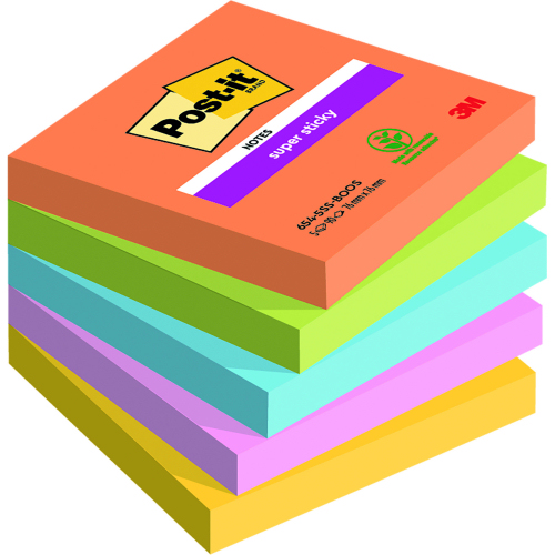3M 654-5SS-BOOS Post-it Super Sticky Notes 76x76 Boost 7100258933 - Pack 5