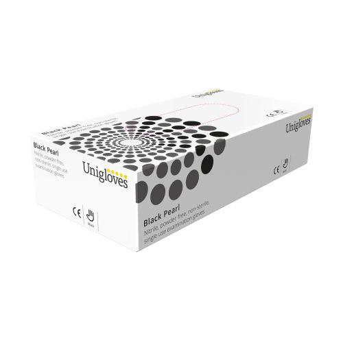 Shop Unigloves Black Pearl Nitrile Gloves in Small size powder-free and perfect for sensitive skin. Each box contains 100 durable gloves ideal for professional and home use.
