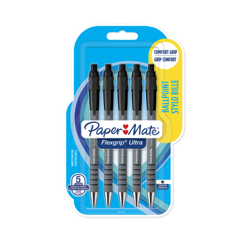 Paper Mate Flexgrip Ultra Black Ballpoint Pens Retractable 2027751 - Pack 5