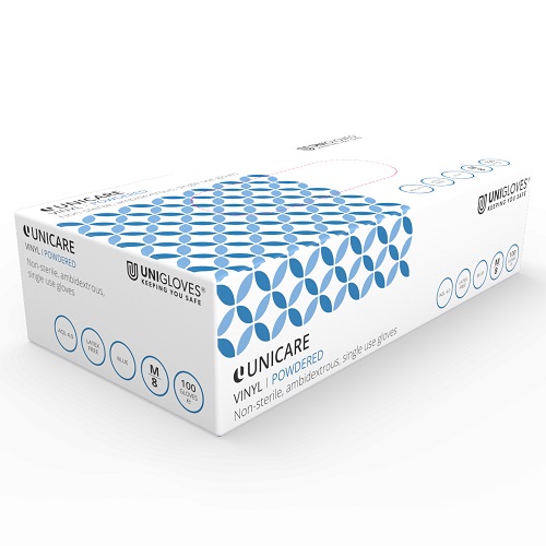 Unicare Blue Vinyl Gloves Large Powdered GS0094 - Pack 100