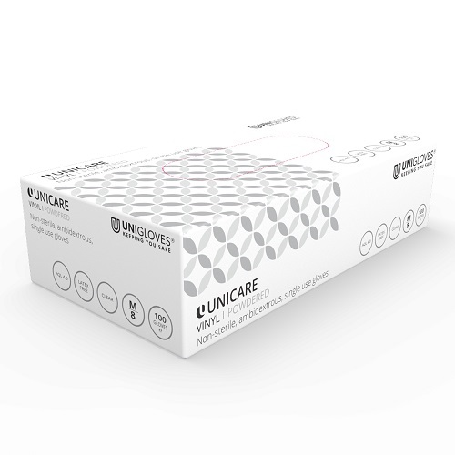 Unicare Clear Vinyl Gloves Large Powdered GS0074 - Pack 100