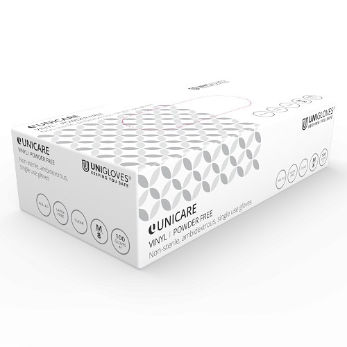 Unicare Clear Vinyl Gloves Medium Powder-Free GS0063 - Pack 100
