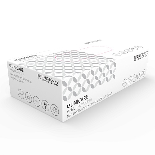 Unicare Clear Vinyl Gloves Medium Powdered GS0073 - Pack 100