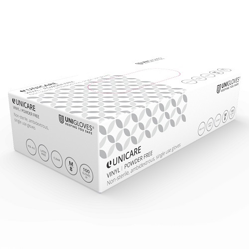 Unicare Clear Vinyl Gloves Small Powder-Free GS0062 - Pack 100