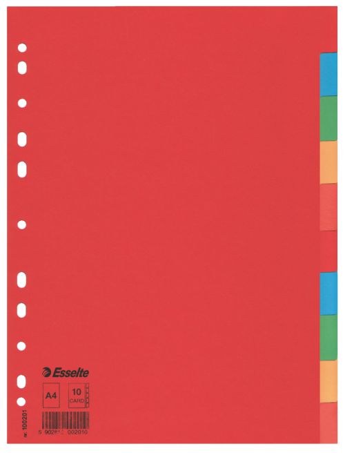 Esselte A4 Cardboard Bright Dividers 10 Part 100201 Pack 10 Fusion Office
