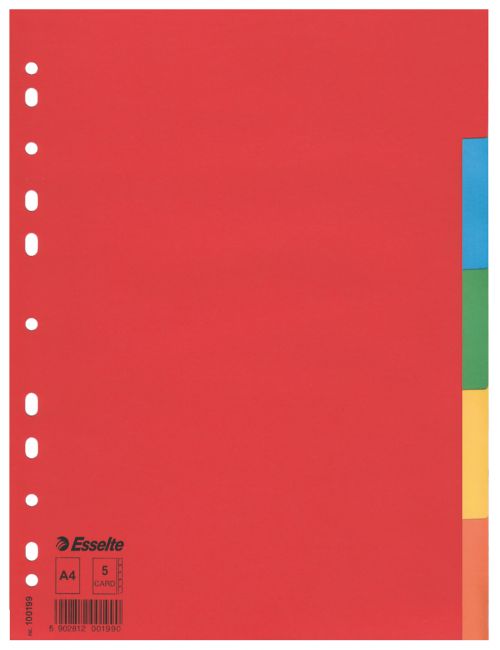 Esselte A4 Cardboard Bright Dividers 5 Part 100199 Pack 20 Fusion Office