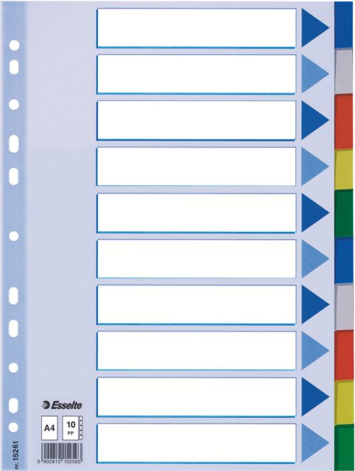Esselte A4 Dividers 10 Part Polypropylene 15261 Pack 10 Fusion Office