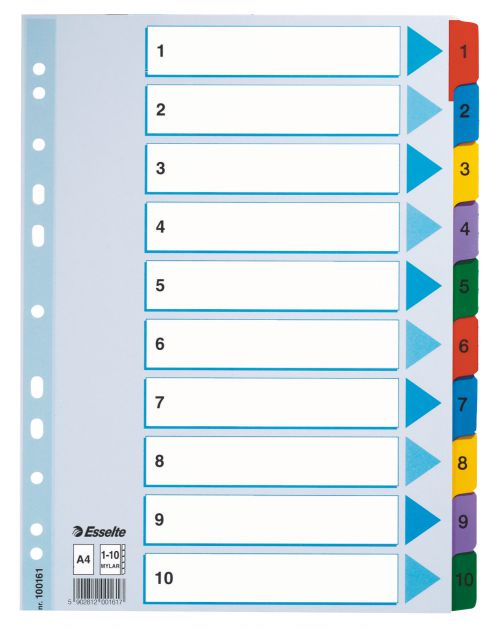 Esselte A4 Index 1 10 With Mylar Tabs 100161 Pack 10 Fusion Office