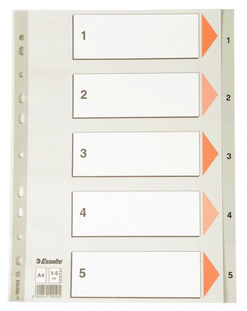 Esselte A4 Index 1 5 Polypropylene Grey 100103 Pack 20 Fusion Office