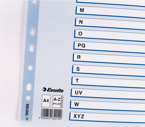 Esselte A4 Index A Z With Mylar Tabs 100166 Pack 10 Fusion Office
