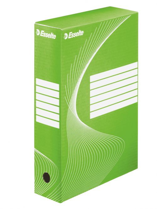 Esselte Archiving Boxes Green 80mm 245x80x345mm Pack 25 128414 Fusion Office