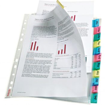 Esselte Index Punched Pockets 12 Tabs A4 Glass Clear 414170 Pack 10 Fusion Office