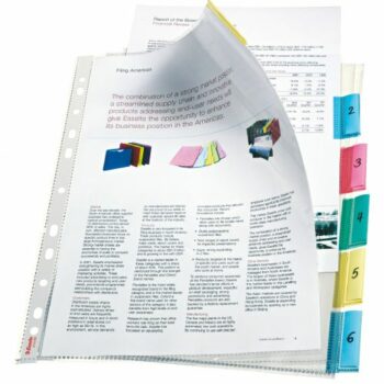 Esselte Index Punched Pockets 6 Tabs A4 Glass Clear 414160 Pack 10 Fusion Office