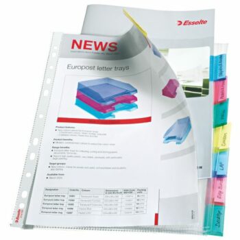 Esselte Index Punched Pockets 8 Tabs A4 Glass Clear 414150 Pack 10 Fusion Office
