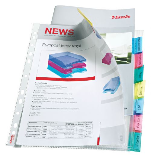 Esselte Index Punched Pockets 8 Tabs A4 Glass Clear 414150 Pack 10 Fusion Office