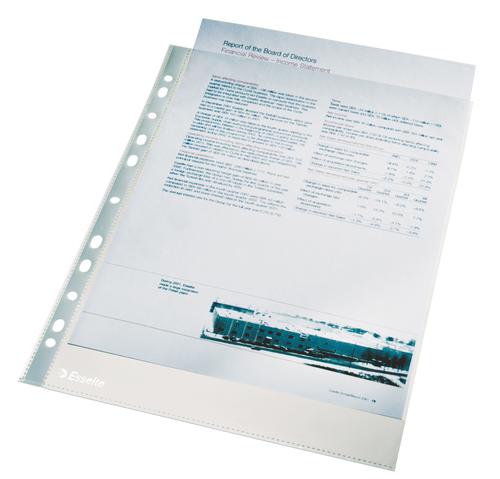 Esselte Punched Pockets A4 Glass Clear 40mic 13089 Pack 100 Fusion Office