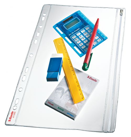 Esselte Punched Pockets Slide Zip Matte Clear 200mic 411200 Pack 5 X 20 Fusion Office