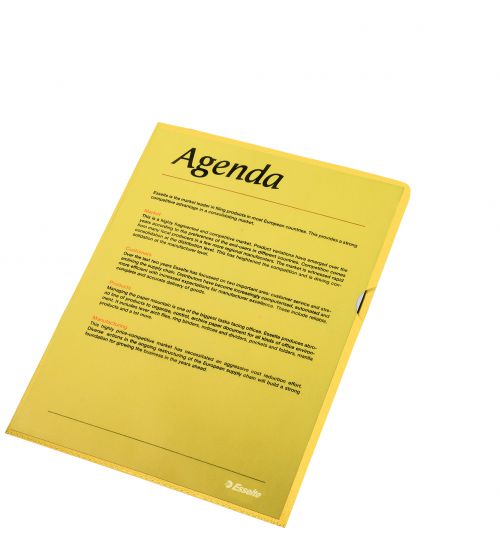 Esselte Quality Cut Flush Folders A4 Yellow Matte 105mic 54842 Pack 100 Fusion Office