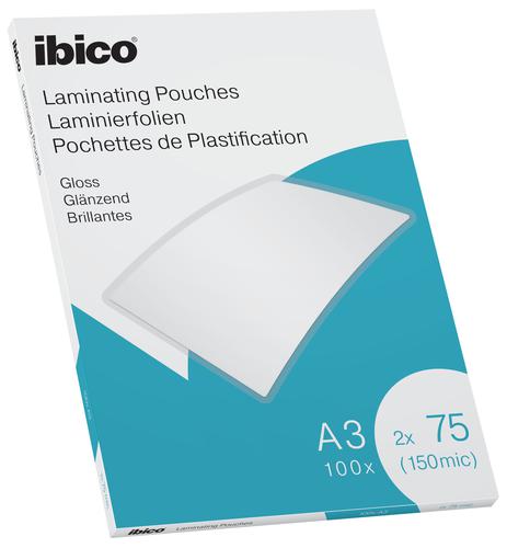 Ibico Gloss A3 Laminating Pouches 150mic Crystal Clear 627319 Pack 100 Fusion Office