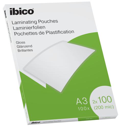 Ibico Gloss A3 Laminating Pouches 200mic Crystal Clear 627320 Pack 100 Fusion Office