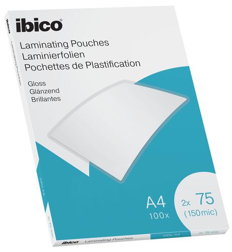 Ibico Gloss A4 Laminating Pouches 150mic Crystal Clear 627316 Pack 100 Fusion Office