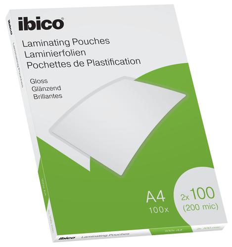Ibico Gloss A4 Laminating Pouches 200mic Crystal Clear 627317 Pack 100 Fusion Office