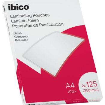 Ibico Gloss A4 Laminating Pouches 250mic Crystal Clear 627318 Pack 100 Fusion Office