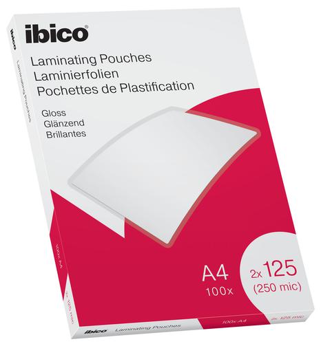 Ibico Gloss A4 Laminating Pouches 250mic Crystal Clear 627318 Pack 100 Fusion Office