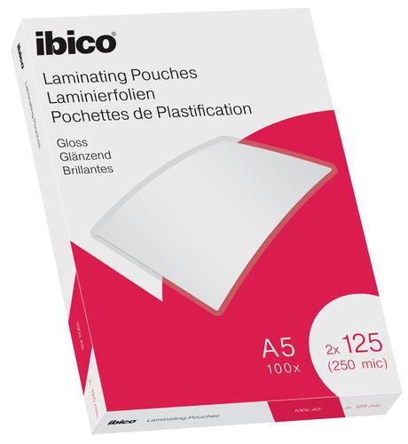 Ibico Gloss A5 Laminating Pouches 250mic Crystal Clear 627315 Pack 100 Fusion Office