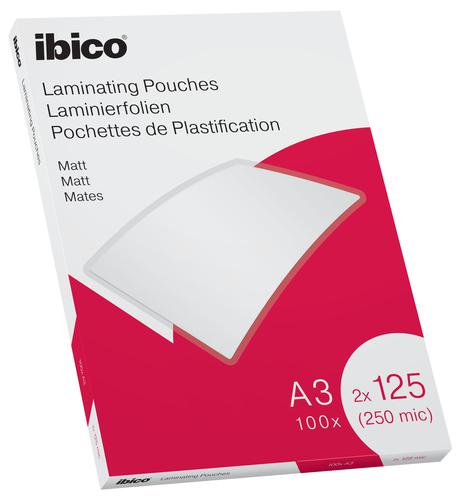 Ibico Matt A3 Laminating Pouches 250mic Clear 627324 Pack 100 Fusion Office
