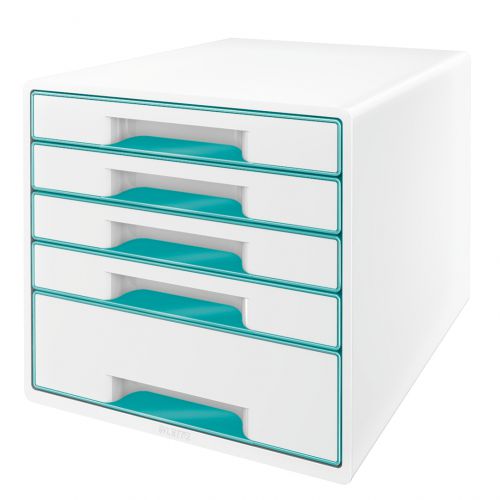 Leitz Cube 5 Drawer Unit White Ice Blue 52142051 Fusion Office