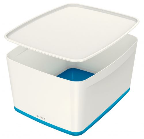 Leitz Mybox Large Storage Boxes White Blue 18 Litres Pack 4 52161036 Fusion Office