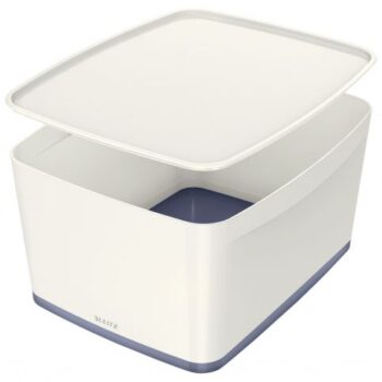 Leitz Mybox Large Storage Boxes White Grey 18 Litres Pack 4 52161001 Fusion Office