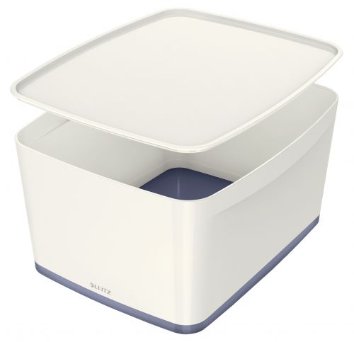 Leitz Mybox Large Storage Boxes White Grey 18 Litres Pack 4 52161001 Fusion Office