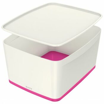 Leitz Mybox Large Storage Boxes White Pink 18 Litres Pack 4 52161023 Fusion Office