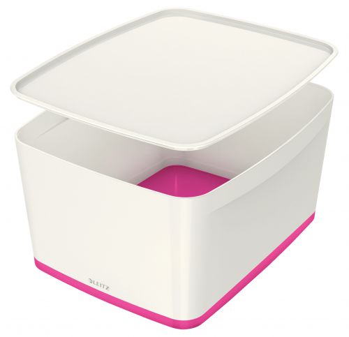 Leitz Mybox Large Storage Boxes White Pink 18 Litres Pack 4 52161023 Fusion Office