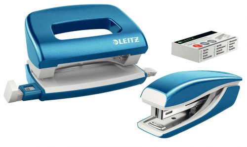 Leitz Nexxt Wow Mini Stapler Hole Punch Blue 55612036 Fusion Office