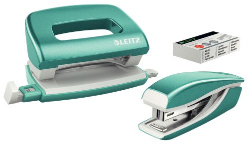 Leitz Nexxt Wow Mini Stapler Hole Punch Ice Blue 55612051 Fusion Office