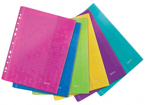 Leitz Wow Punched Pockets With Flap Assorted 47070099 Pack 6 X 30 Fusion Office